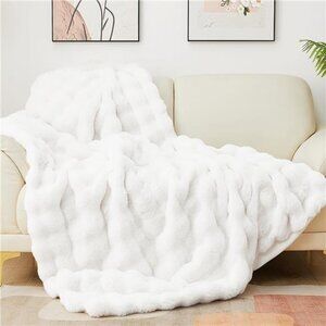 Faux Fur Throw Blanket Cozy Soft Fluffy Bubble Blanket White Couch Sofa Bedroom